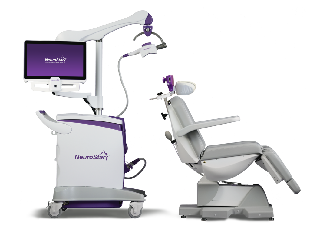 NeuroStar TMS device and chair used in treatment, relevant to understanding what is the age cut off for TMS therapy