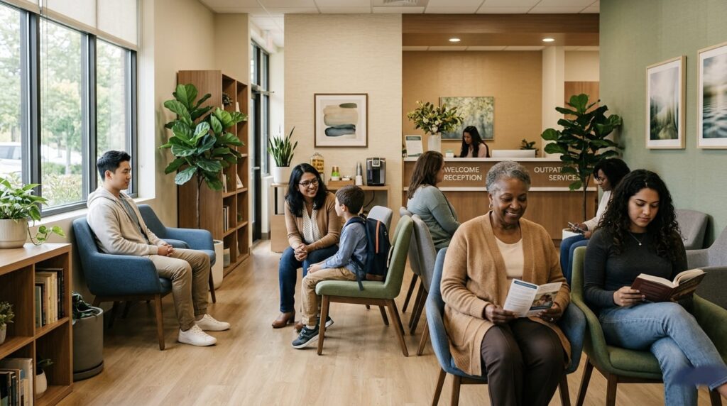 Diverse patients of all ages waiting, reflecting what is the age cut off for TMS and who qualifies for treatment