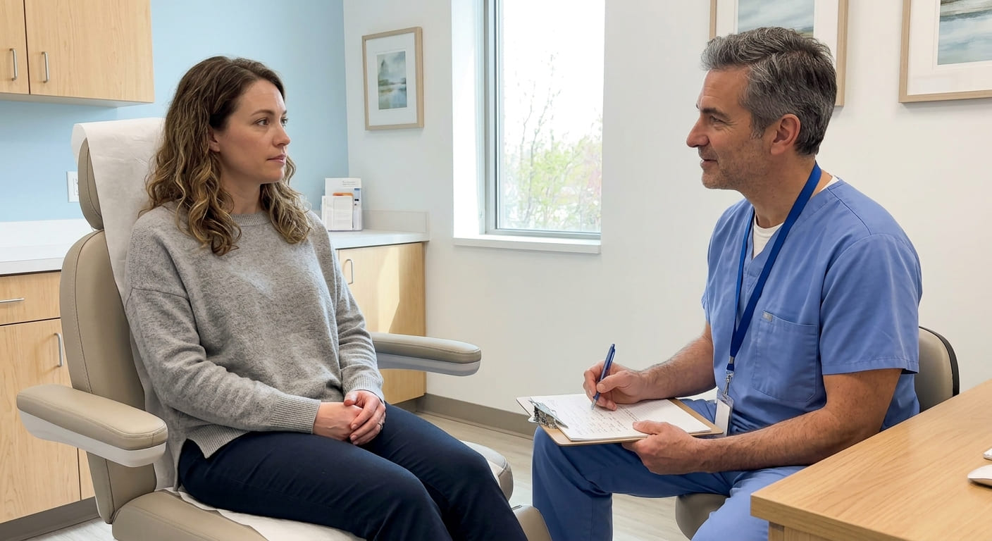 Healthcare provider discussing medical history and personal wellness goals with a patient.