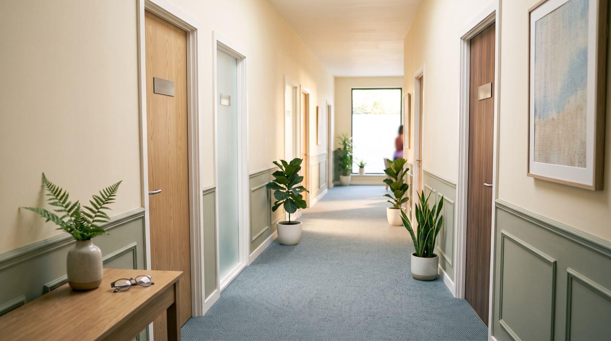 Consultation rooms inside a mental health clinic where psychiatric treatment is provided