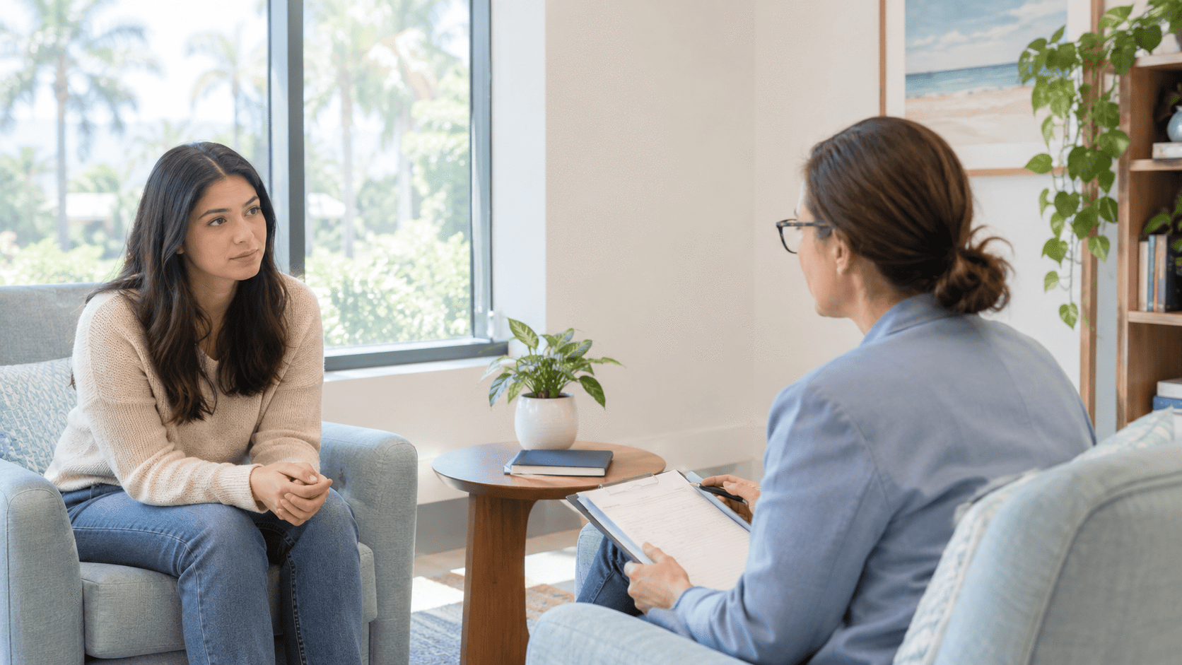 Clinician discussing depression and anxiety treatment options with an adult patient