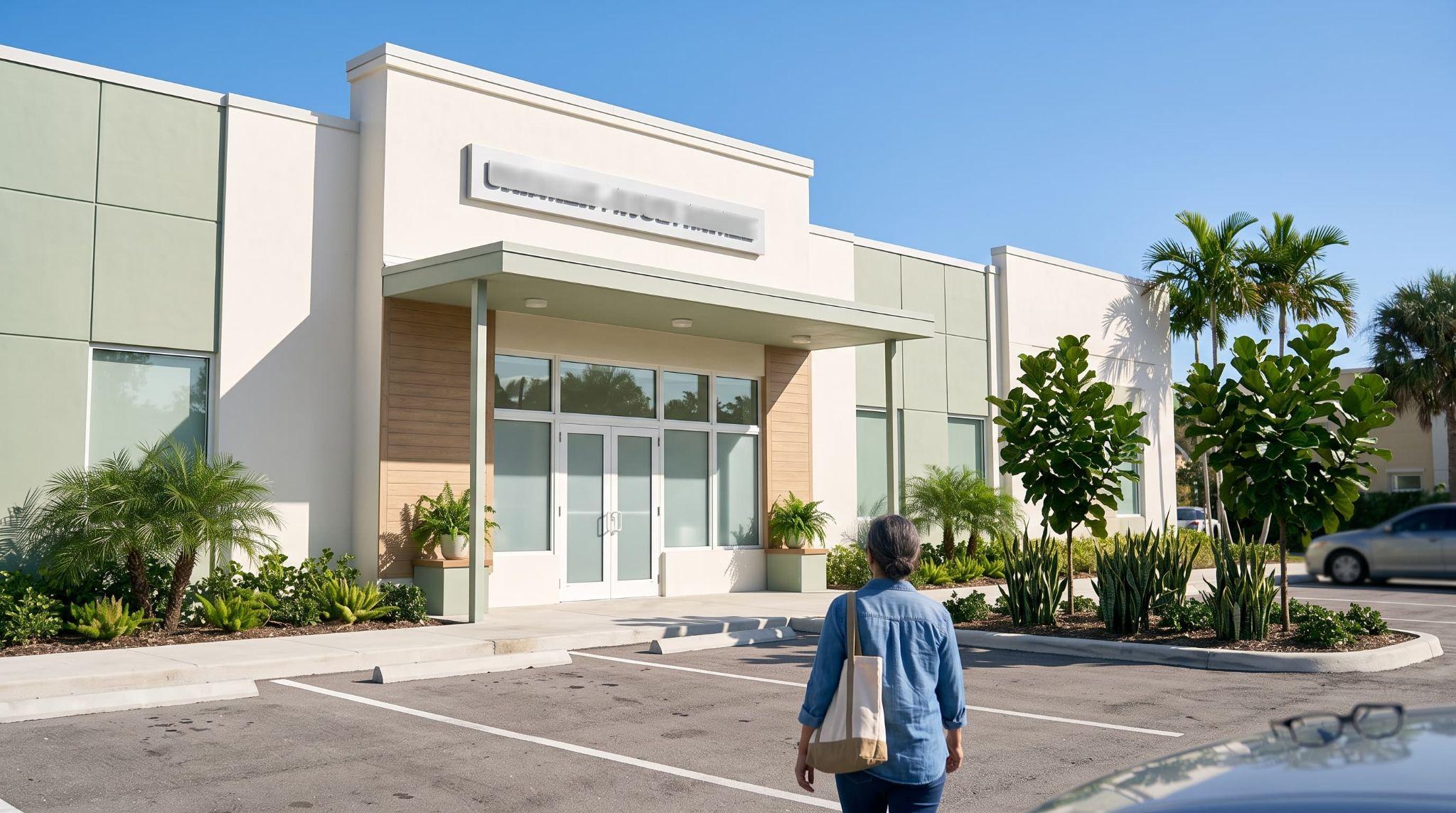 Patient walking toward the entrance of a mental health clinic in Pembroke Pines