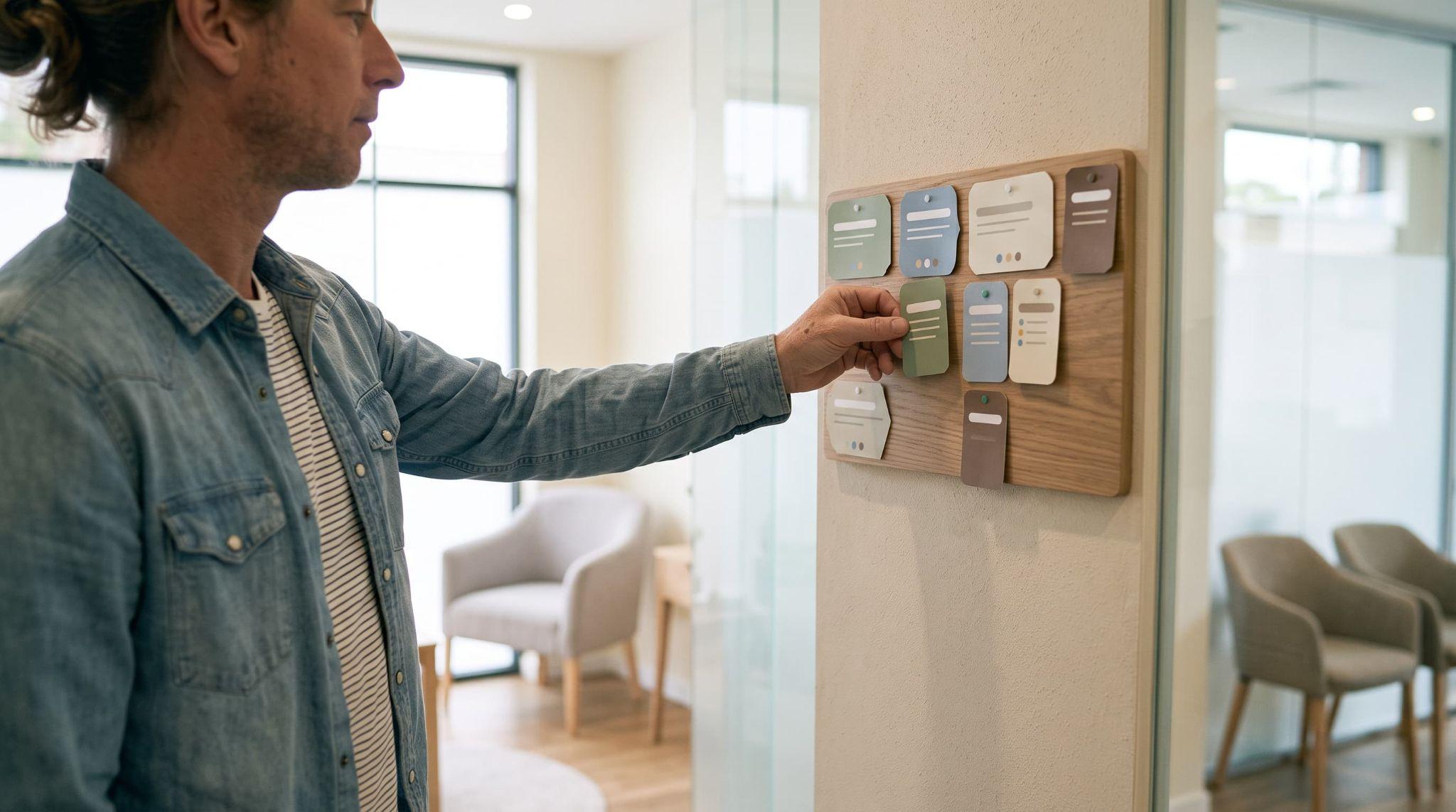 Man reviewing color-coded mental health resources during a discussion about treatment options